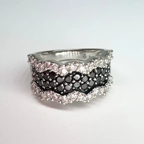 Zales Black White Diamond Pave Wedding Engangement Ring Band